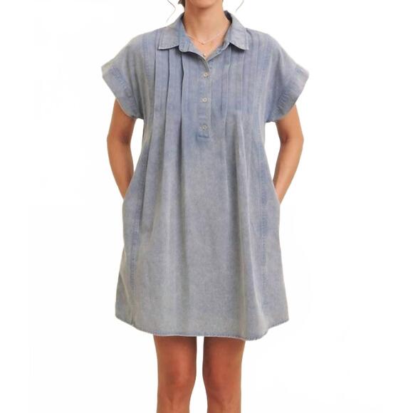 IN FEBRUARY Dresses & Skirts - NEW IN FEBRUARY mineral washed cotton mini dress in blue